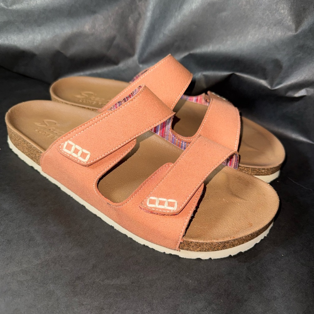 Skechers Luxe‎ Foam Adjustable Slide Sandals Peach Coral Womens 10